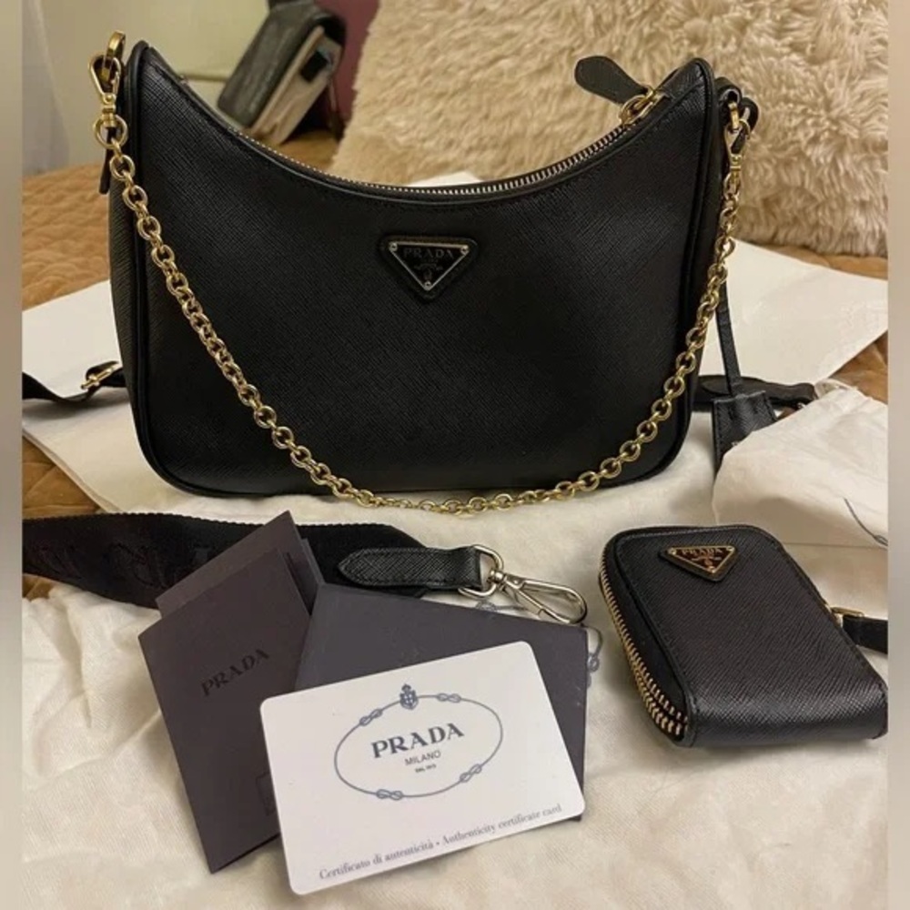 Prada Re-Edition 2005 Nylon Bag Black with Chain